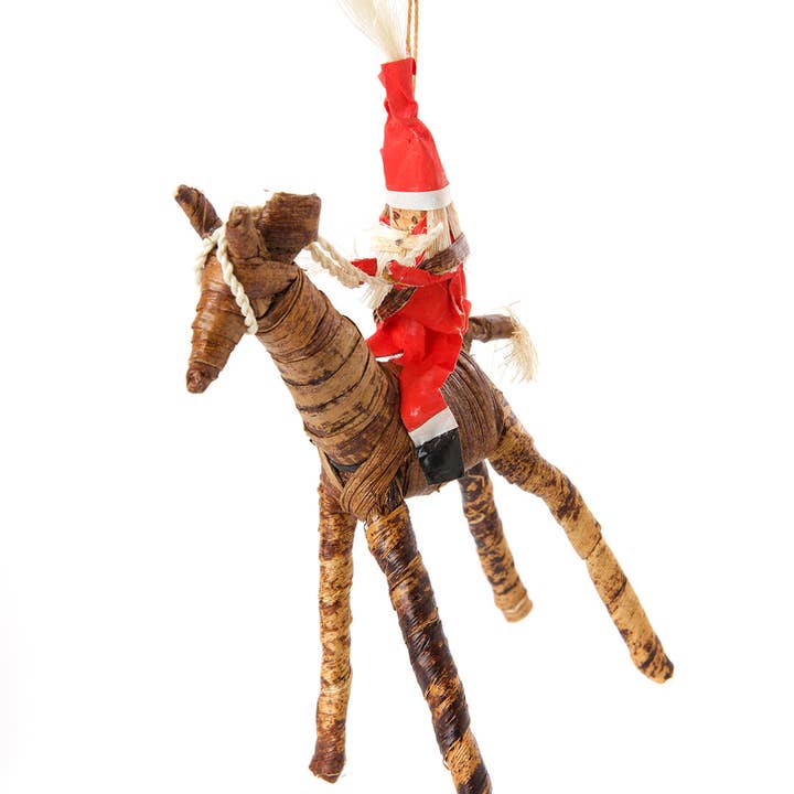 Swahili | AFRICAN MODERN - Wholesale Ornament - Banana Fiber Santa on Giraffe