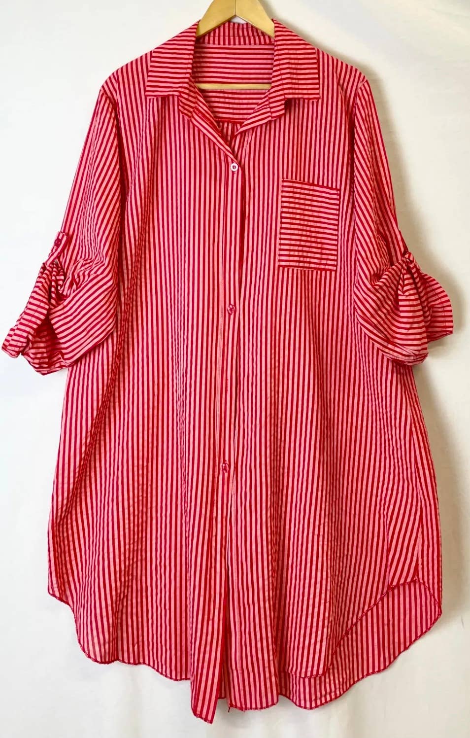 LOOWIE - Wholesale Dress - Women's - 780 Italian Striped Cotton Oversize Shirt Dress Cover Up6