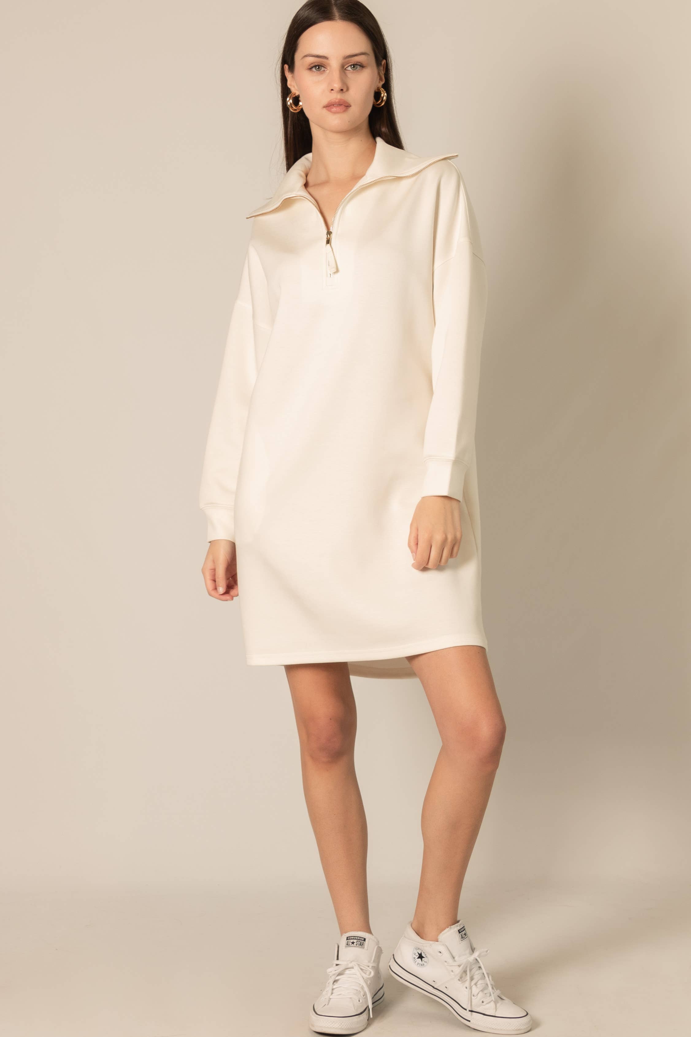 P. CILL - Wholesale Dress - Women's - P. CILL Butter Modal Quarter Zip Up Long Sleeve Dress14