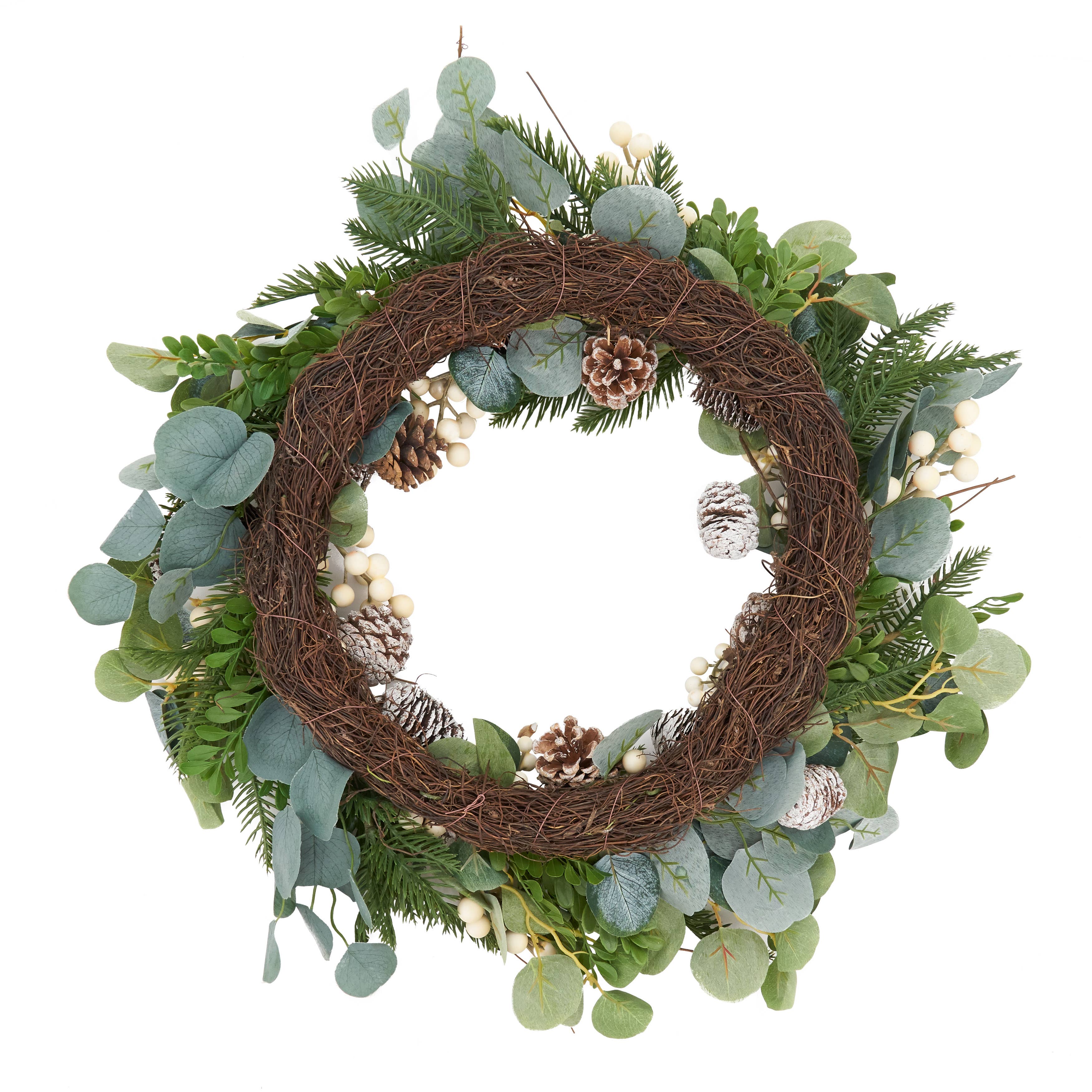 Vert Couronne d'eucalyptus en forme de pomme de pin, 26 po de diamètre en vente sur Faire1