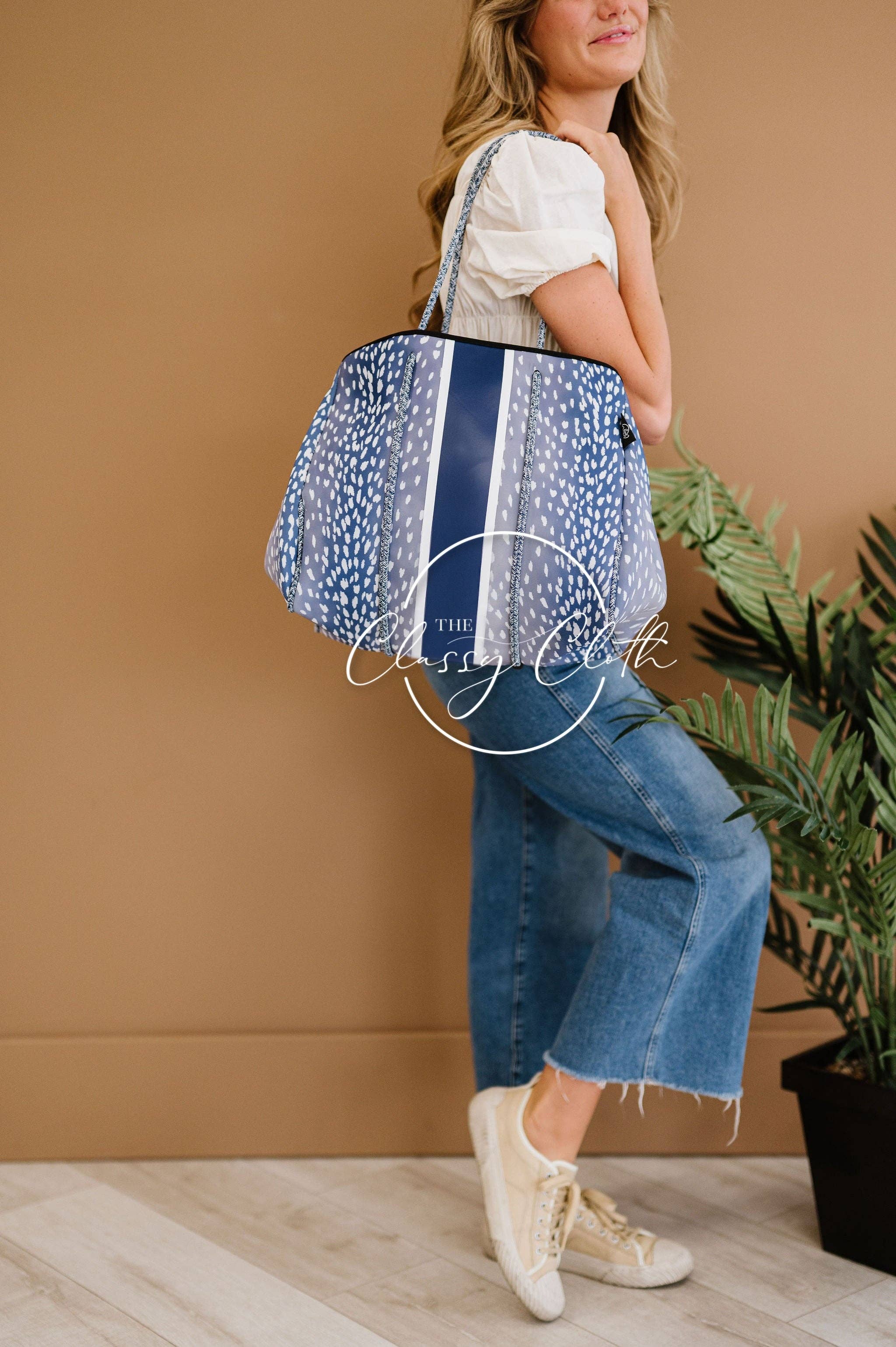 The Classy Cloth WS - Wholesale Tote Bag - Unisex - Neoprene Carryall Tote - Navy Speckled RTS2