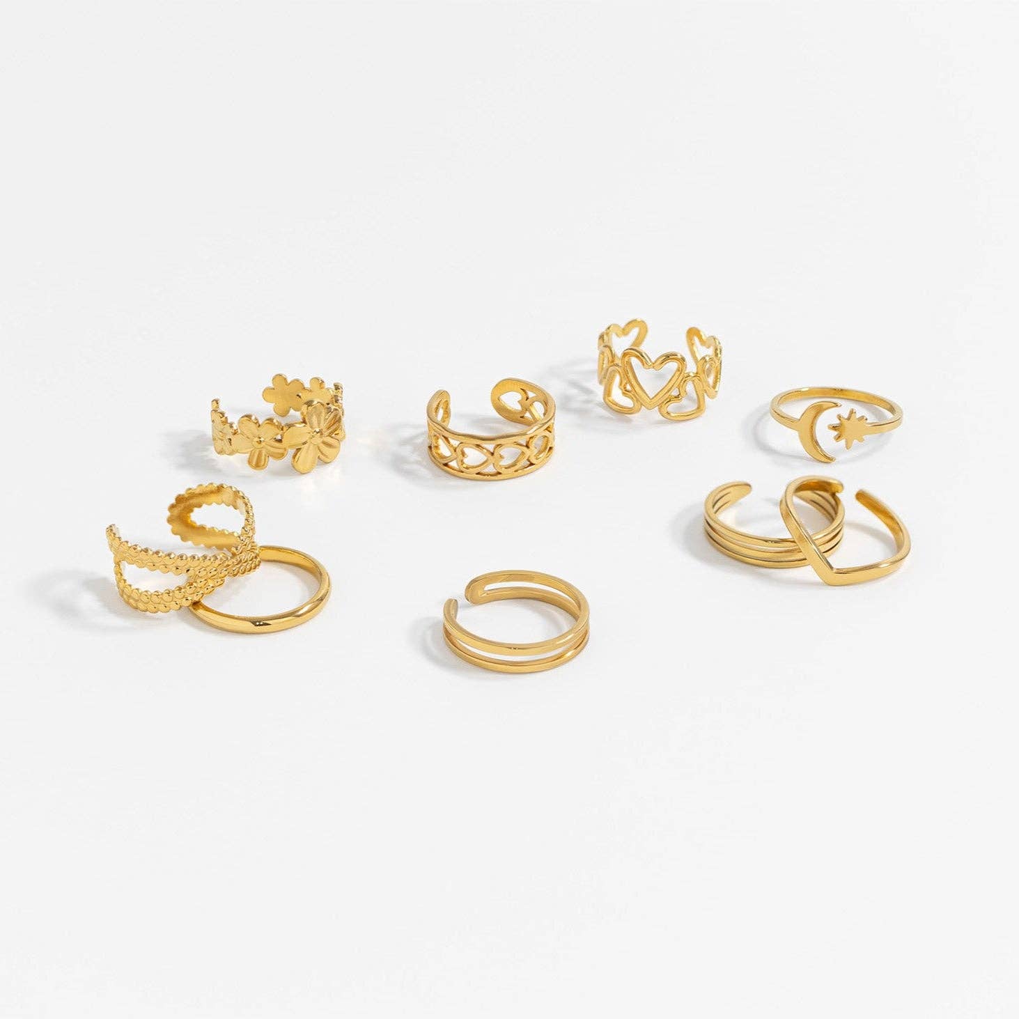 WJW - Vente Bague d'orteil - Bague d'orteil en acier inoxydable PVD or 18K avec lune et étoile3