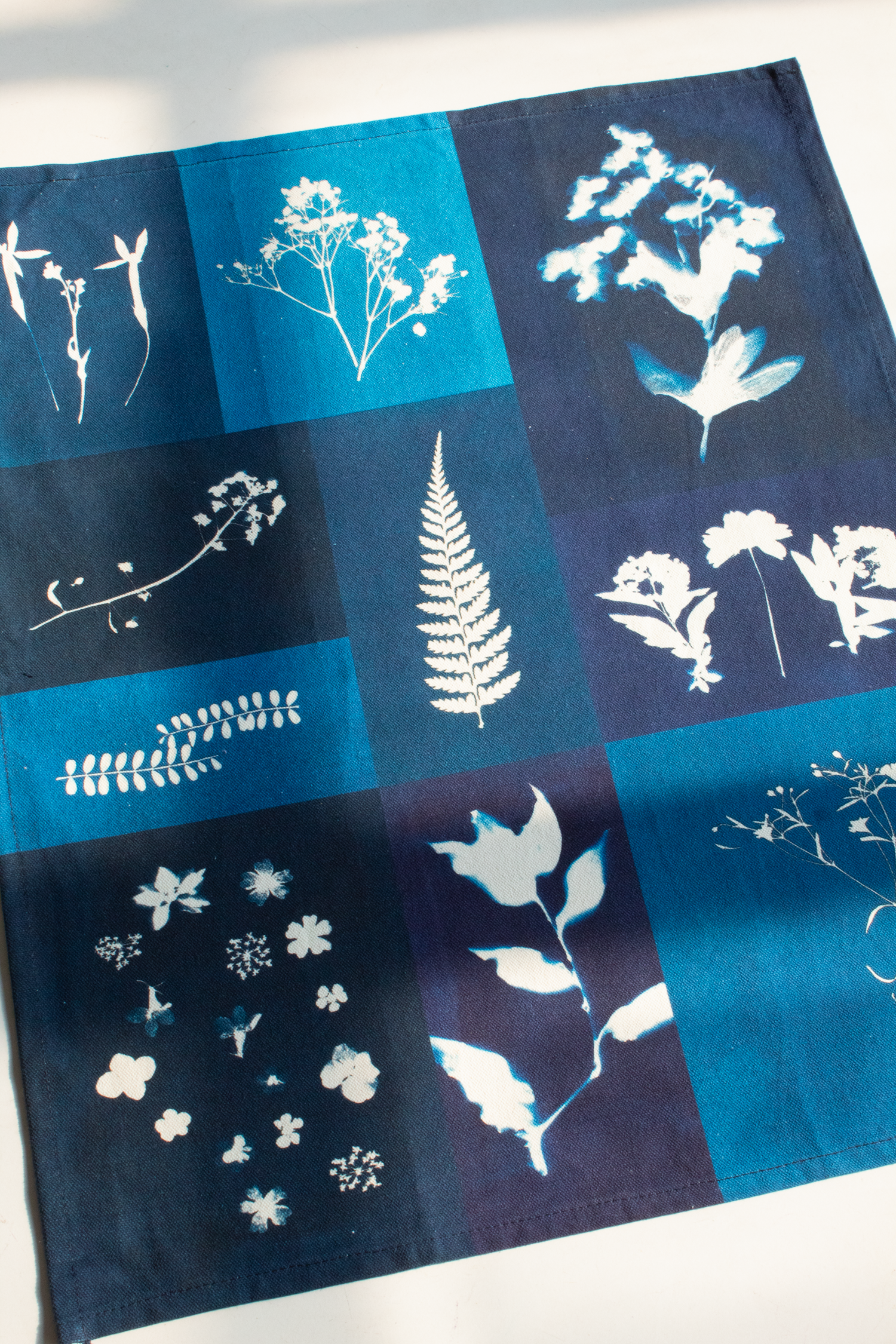 Laila Textiles - Wholesale Tea Towel - Cyanotype Flower Plant Patchwork Organic Cotton Tea Towel1