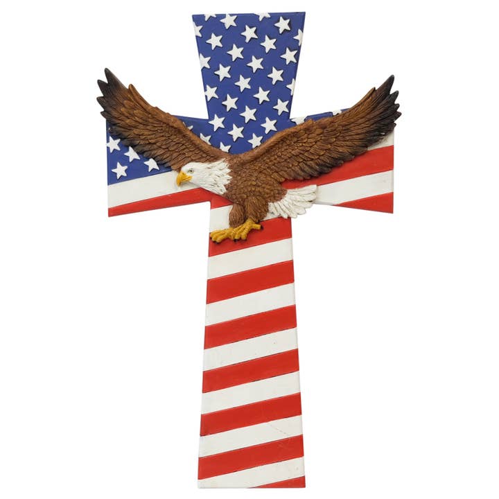Cross American Flag Eagle 7.5"X0.75"X12.5", 1/12/case for wholesale by De Leon Collections
