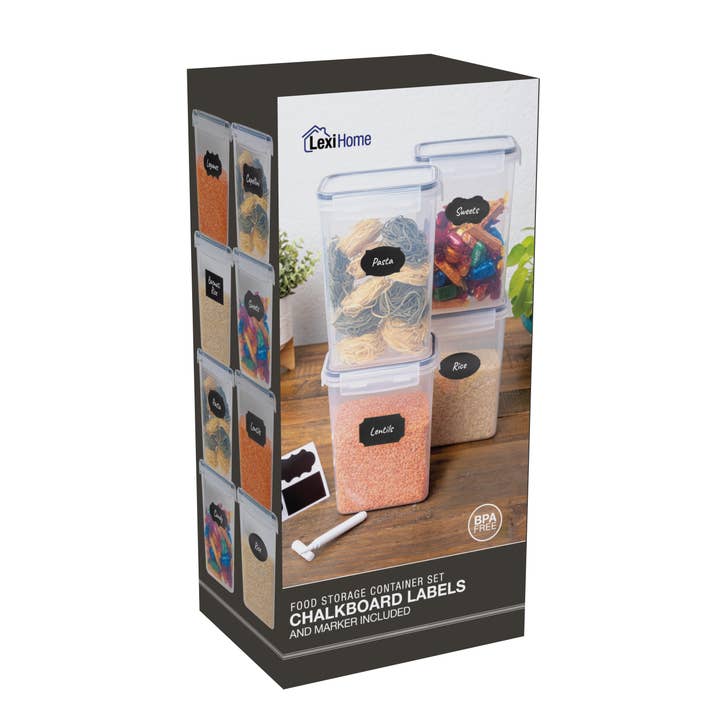 Lexi Home - Wholesale Food Storage Container - 2-Liter Plastic Food Storage Containers Set of 8 with Labels2