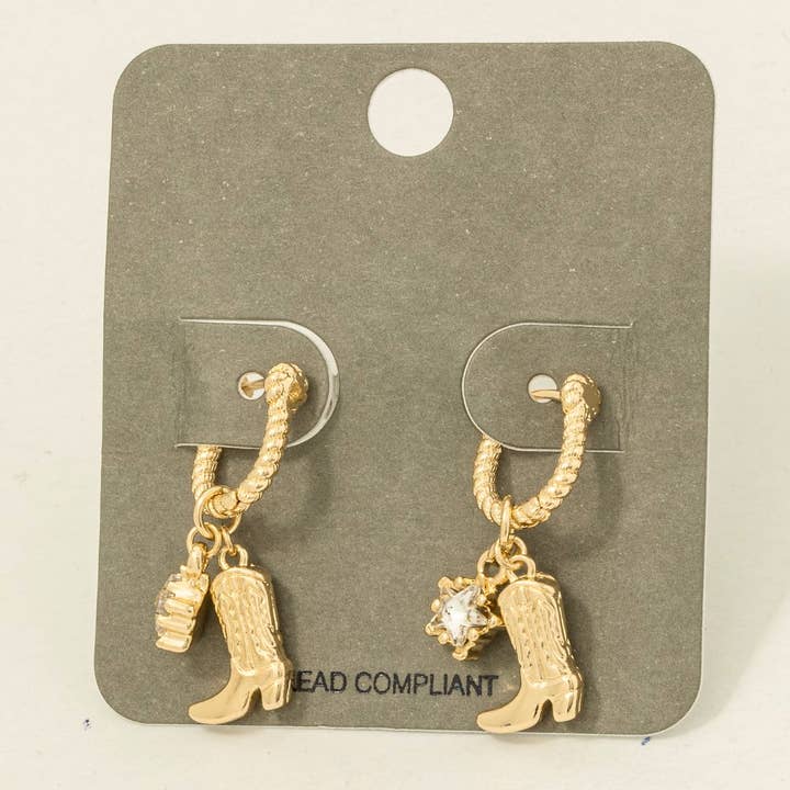 Fame Accessories - Wholesale Hoop Earrings - Western Cowboy Boot Charm Hoop Earrings1
