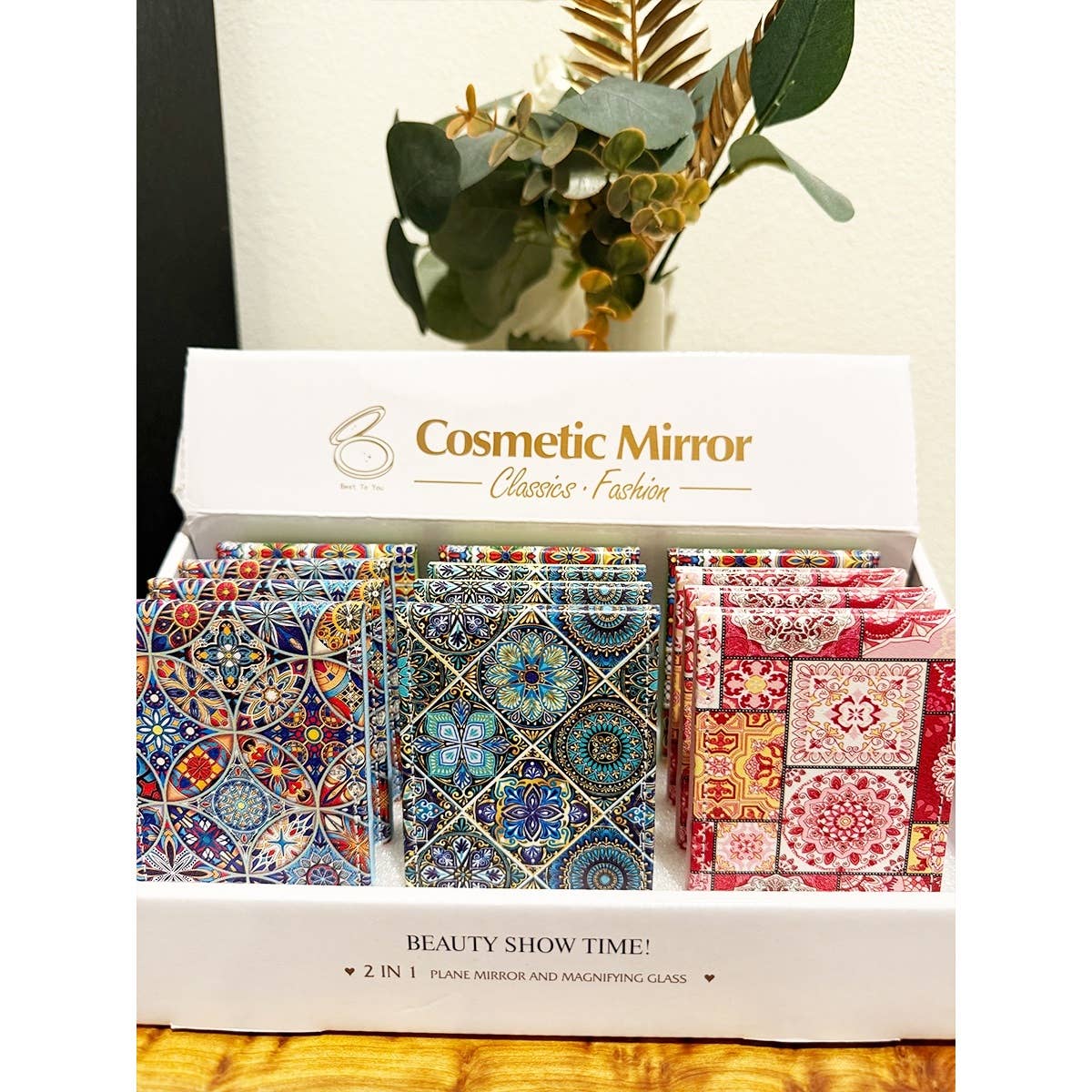 MIX COLOR Mandala Print Circle Cosmetic Mirror for wholesale on Faire7