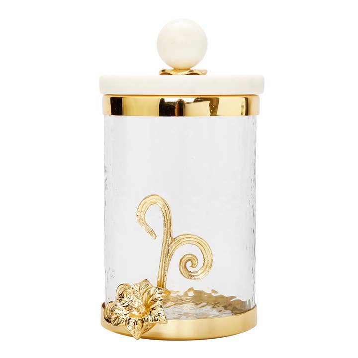CLASSIC TOUCH DECOR INC. - Wholesale Canister - Medium Glass Canister with Gold Design and Marble Lid
