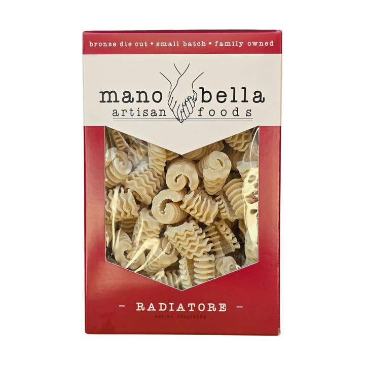 Radiatore, handwerkliche Hartweizengrießnudeln 16 oz. für den Großhandel von Mano Bella Artisan Foods