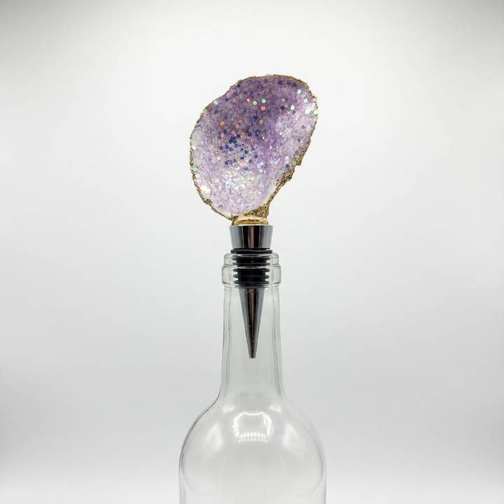 Amethyst Aura Glitter Oyster Shell Wine Stopp for wholesale by Shell Yeah By Jaks LLC