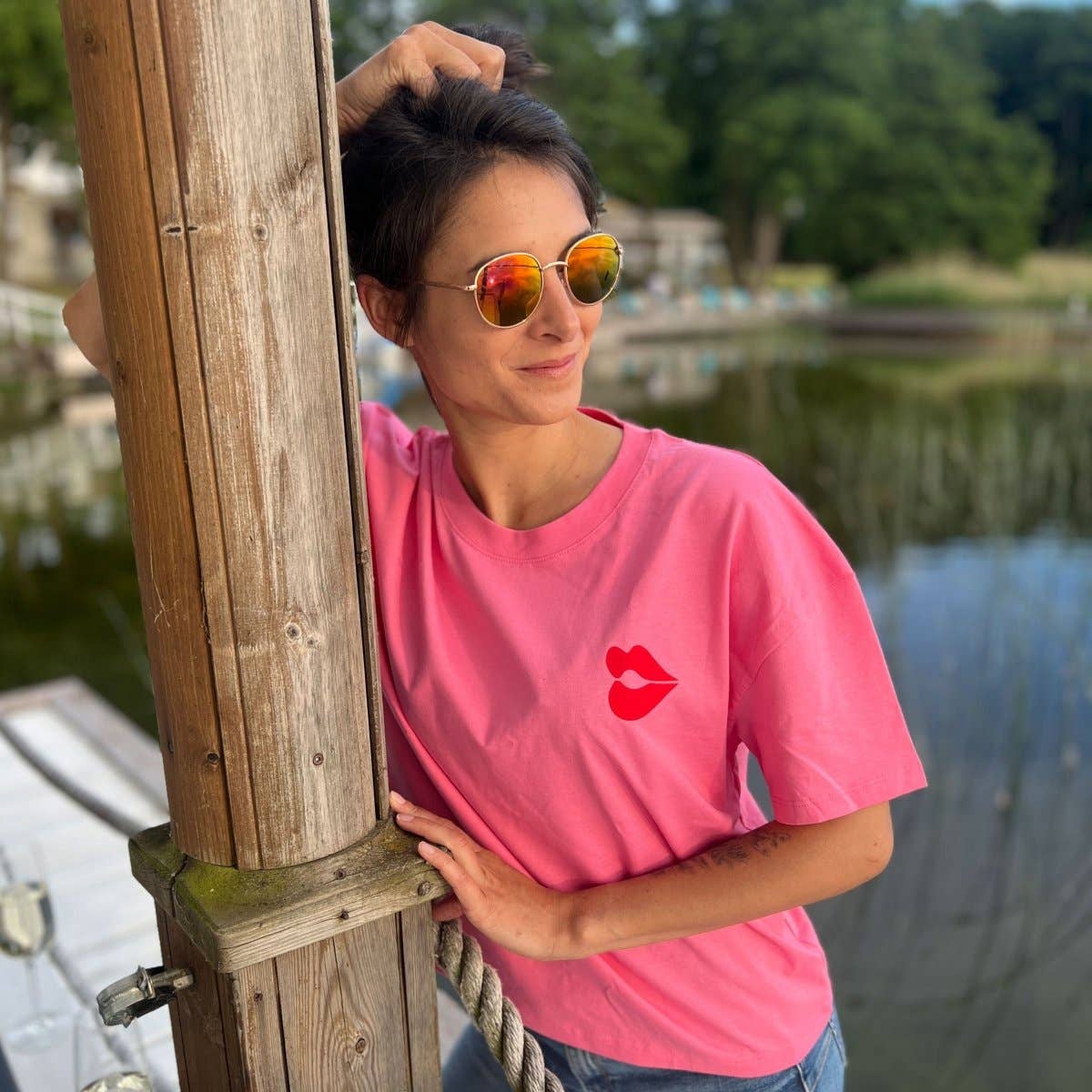 Pulver Blei - Wholesale Screen Printed T-Shirt - Women's - Smooching & Rosé - Oversize T-Shirt Pink5