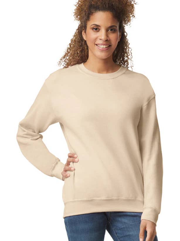 Custom Designed - Crew Sweatshirt (Sand) Adult, Gildan, Heavy Blend 50/50 Fleece for wholesale by Inklusive Printing, Designs & More