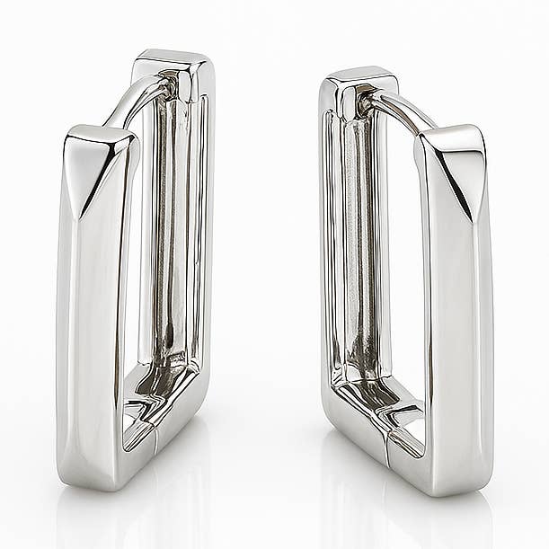 Rectangular Hoop Earrings, Rose Gold or White Gold Plated, 1.5 cm for wholesale by Sedy Jewelry