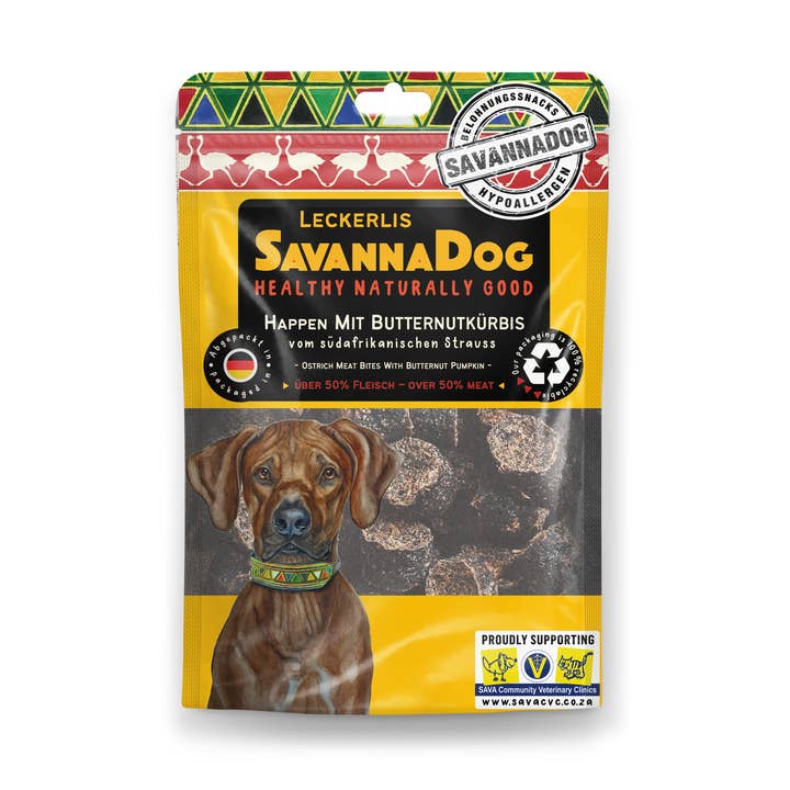 Happen com abóbora-manteiga de avestruz sul-africana 100g por atacado de SavannaDog