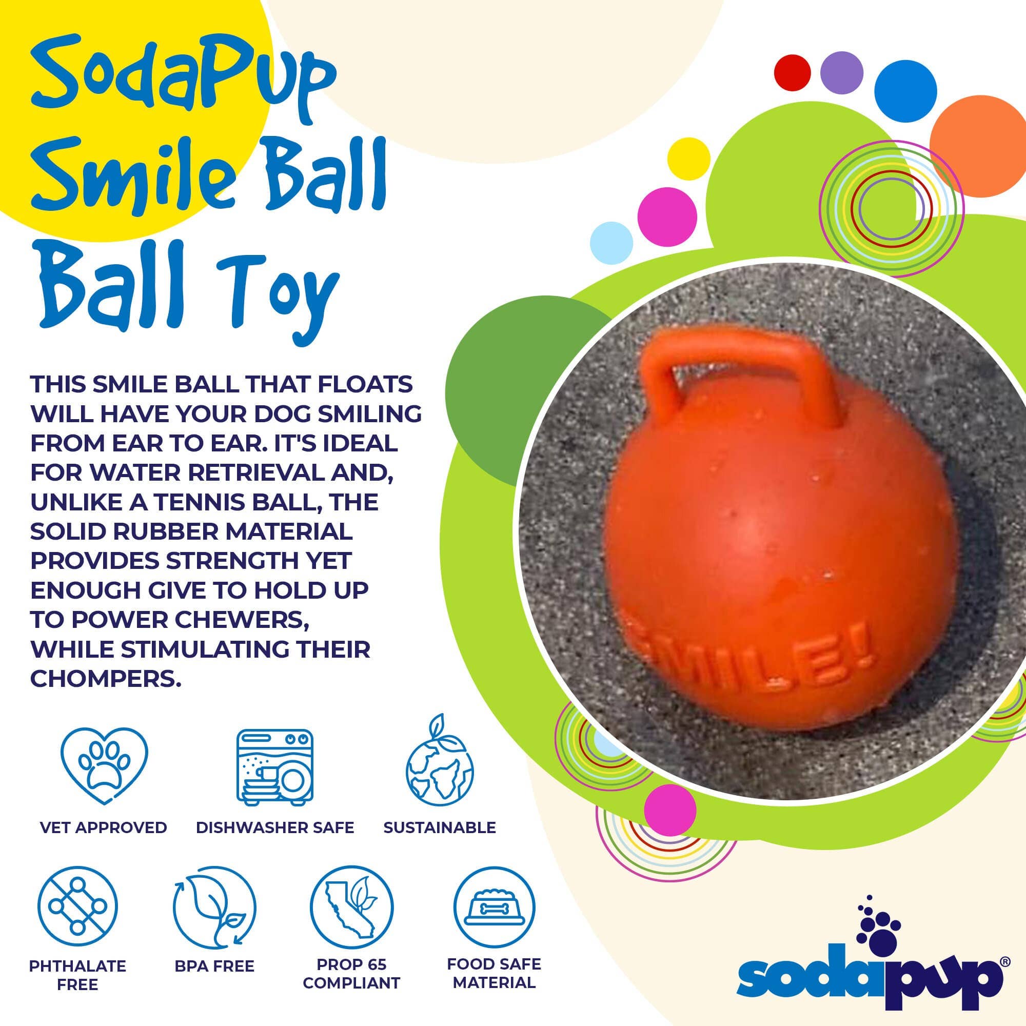 SodaPup Dog Toys - Wholesale Pet Chew Toy - Dog - Smile Ball Durable Synthetic Rubber Chew & Retrievning Ball3