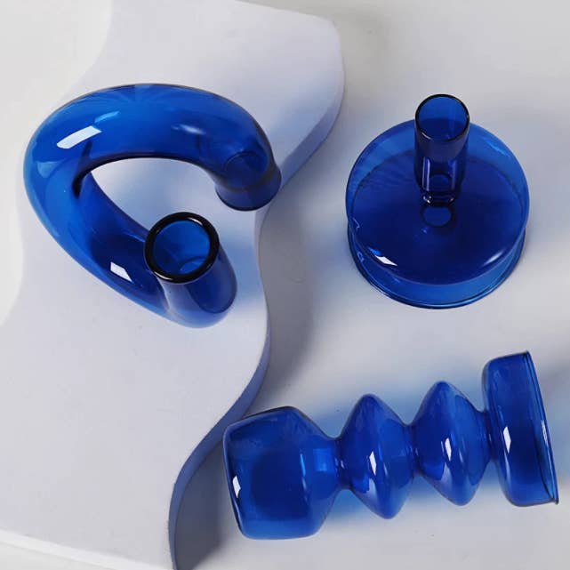IVORE.GROUP (We cover All Import duty) - Wholesale Candle Holder - Blue Glass Candlestick Holder13