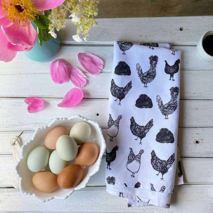 Chicken Tea Towel for wholesale by tiny farmhouse by Amy McCoy