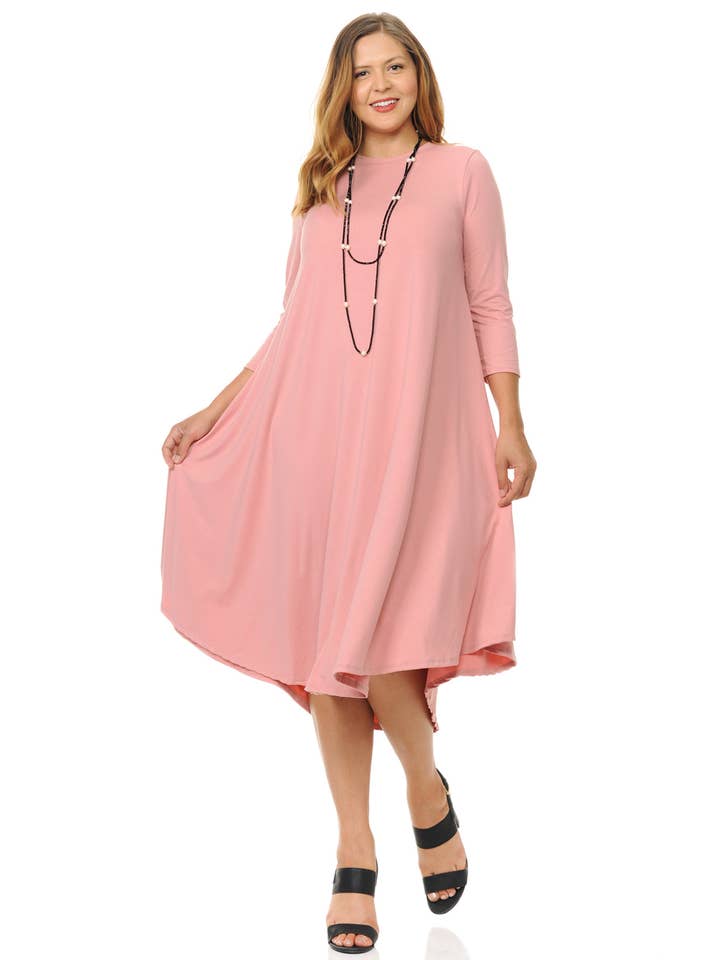 Allium - Wholesale Dress - Women's - A Line Swing Trapeze Midi Dress Plus1