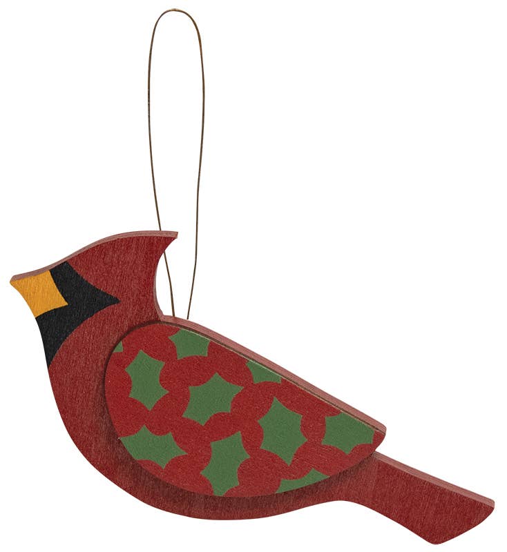 The Hearthside Collection - Wholesale Ornament Set - Wooden Holly Cardinal Ornament, 3 Assorted2