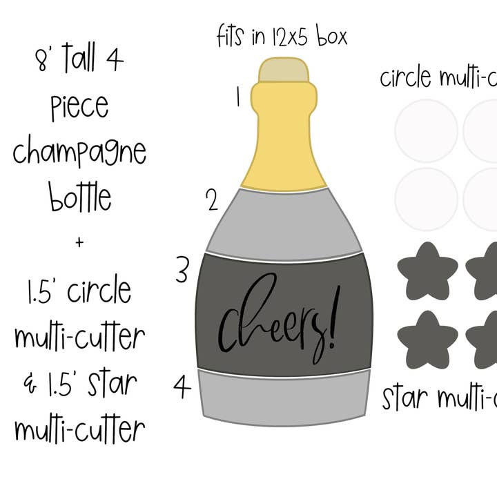 4 Piece Champagne Bottle Set with Star and Circle (bubble) M for wholesale by Maison’s Custom Cutters