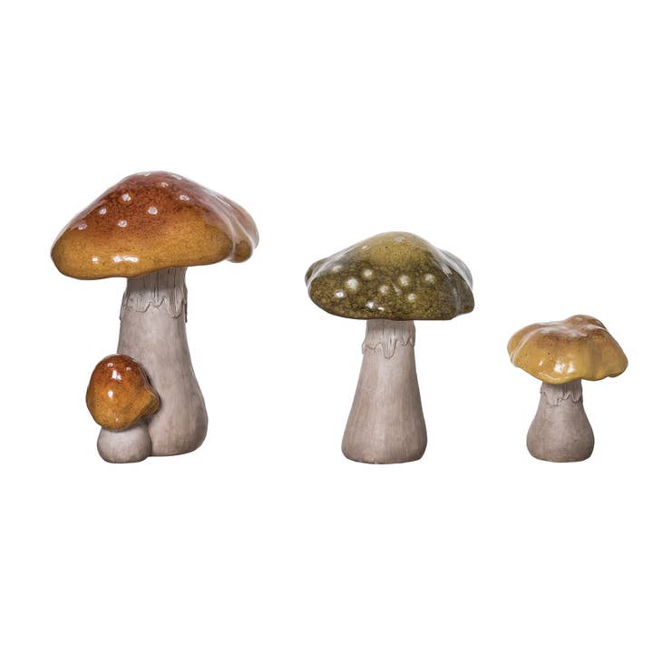 Transpac - Wholesale Decorative Figurine - Ceramic 12.25" Harvest Mushroom Figurine Set of 3
