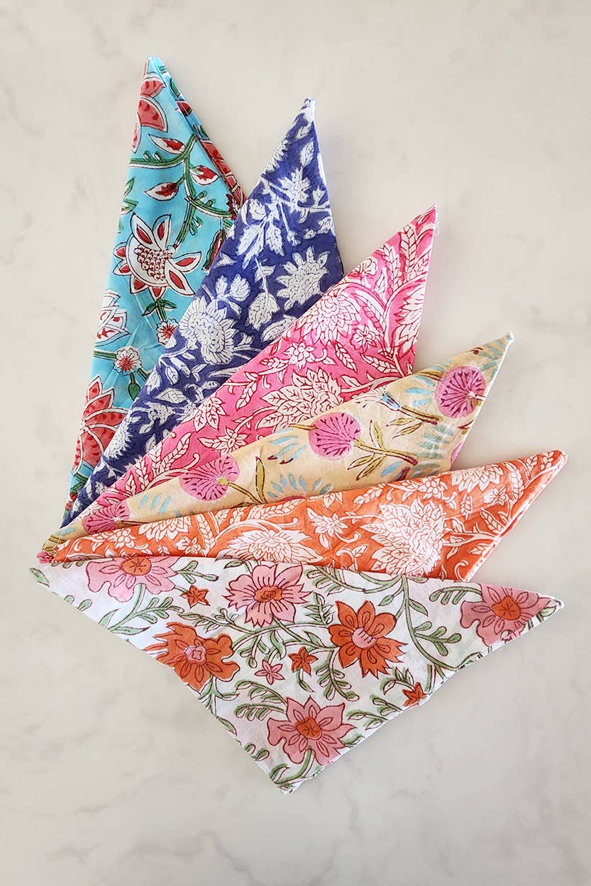 Sevya Handmade - Wholesale Dinner & Cloth Napkin - Floral Block Print Napkins, Set of 69