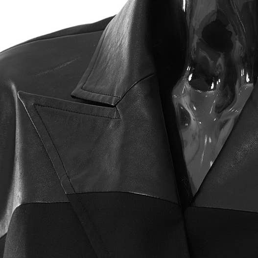 Black CT060 Chic PU Leather Spliced Windbreaker Coat for wholesale on Faire8