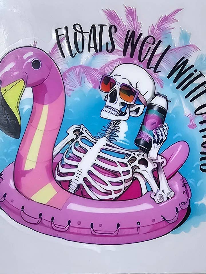 "Floats Well With Others" Skull Floatie UV Transfers for wholesale by Scratch Decor