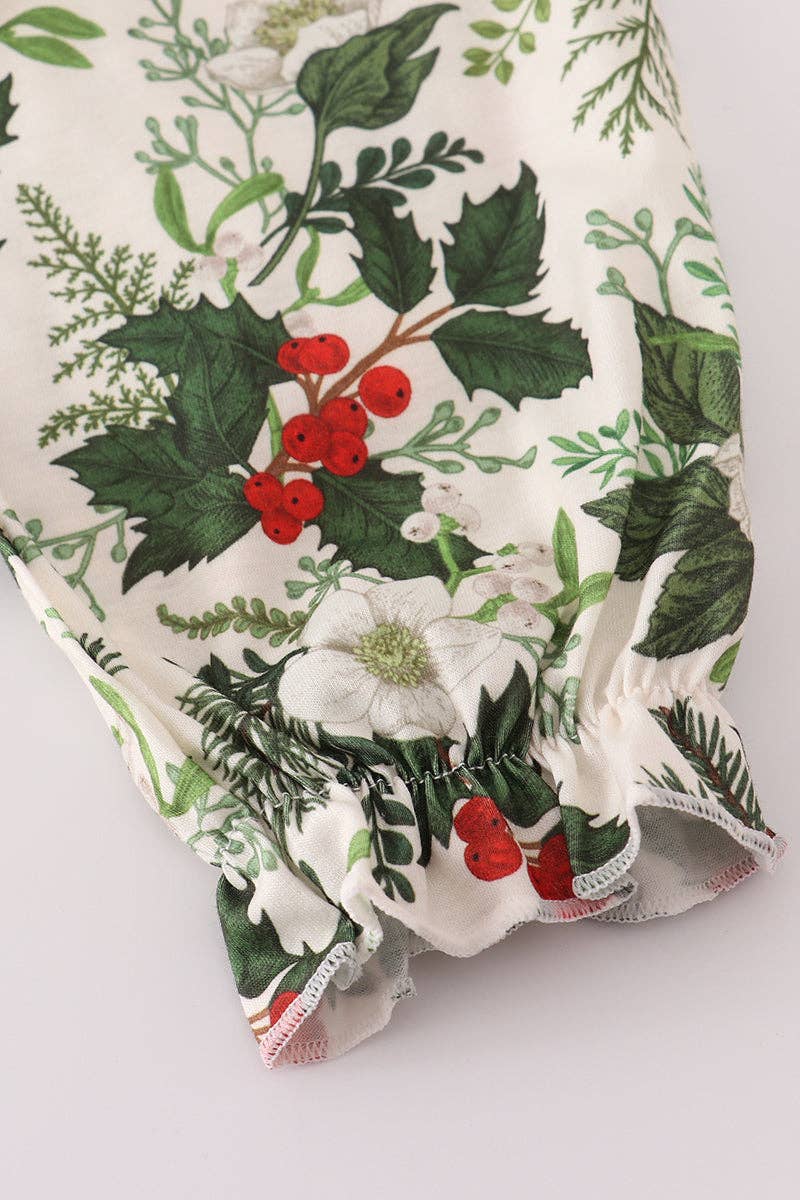 Aspen Rain Boutique - Wholesale Top & Pant Set - Kids - Green holly floral smocked ruffle pants set1