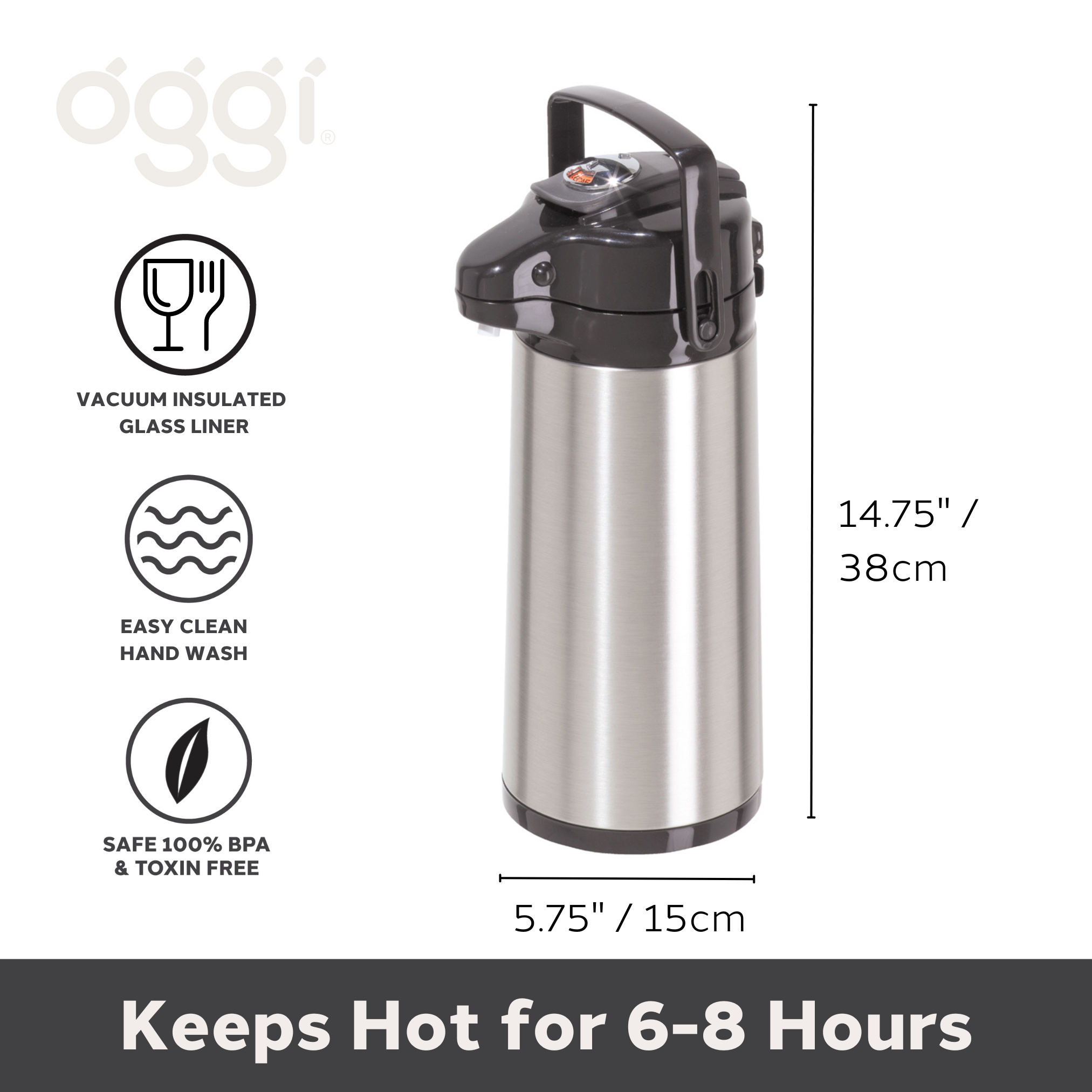 Oggi - Wholesale Carafe - Coffee Carafe - Pumpmaster, Glass Liner (1.9 lt, 64 oz)1