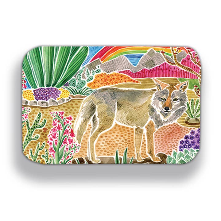 Coyote Desert Scene Wood Magnet for wholesale by Mary M Spencer Design