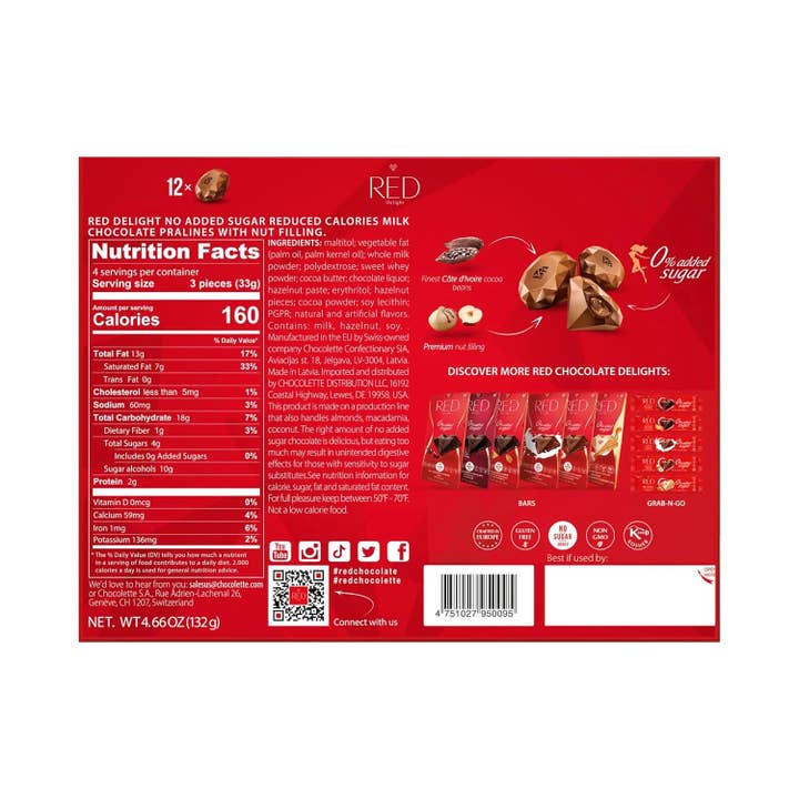 RED Chocolate - Wholesale Chocolate Box - RED Delight®™ Milk Chocolate Truffles w/ Nuts 4.66oz Box3