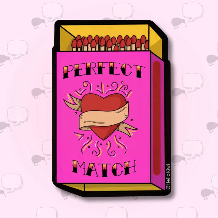 Perfect Match, Tattoo Style Matchbox Waterproof Sticker for wholesale by Hello Kiwi