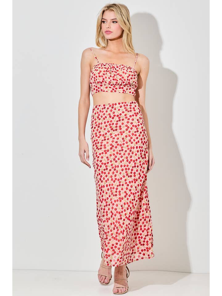 Baevely by Wellmade USA - Wholesale Skirt - Women's - CHERRY PRINT MAXI SKIRT