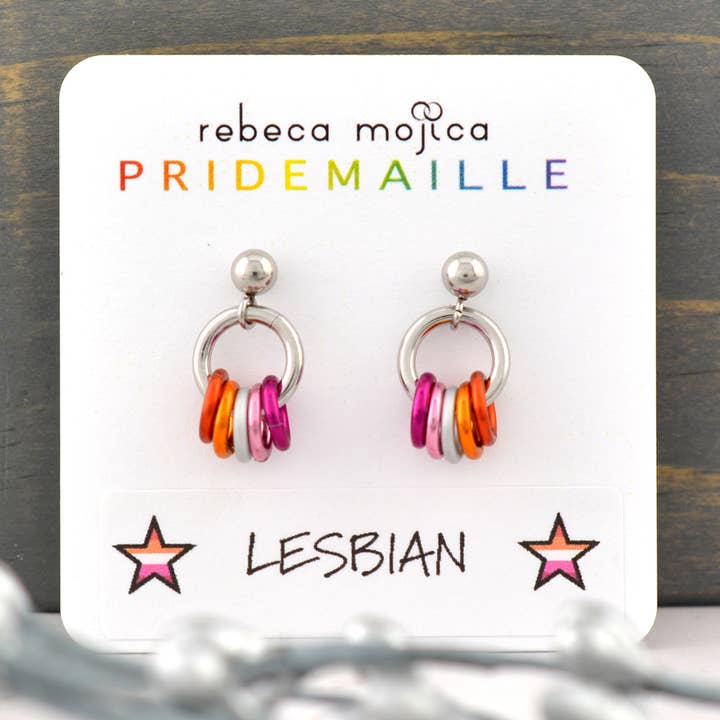 Lesbian Pride - Tiny Hoop Flag Earring for wholesale by Rebeca Mojica Jewelry