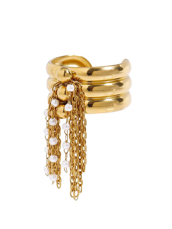 Elegant Pearl Tassel Pendant Open Ring DP25B798 for wholesale by Dipped Shop