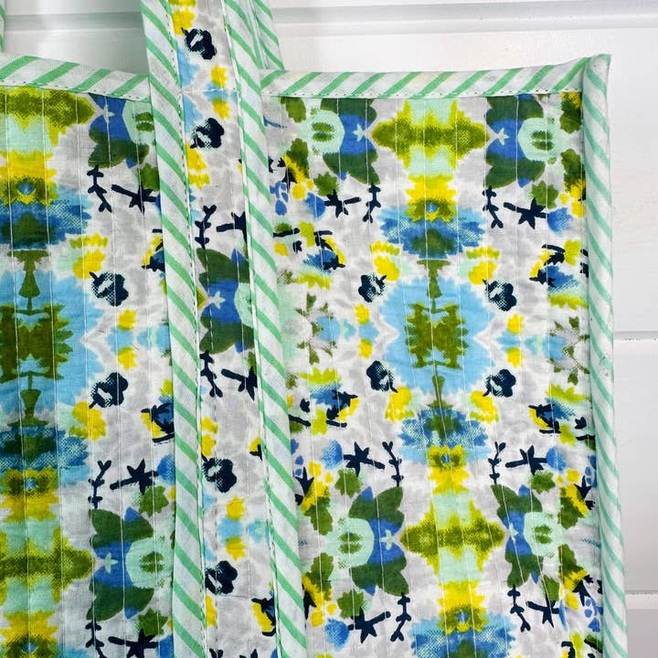 Folklore Couture - Wholesale Grocery/Shopping Bag - Large Tote Bags | Handmade Quilted Tote | Aqua Tie Dye2