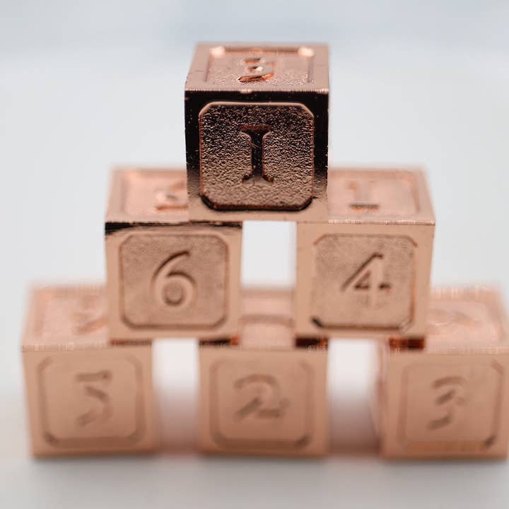 6 piece Metal D6s - Copper for wholesale by Foam Brain Games