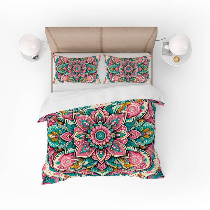 Conjunto de capa de edredão com capa de edredão reversível Bohemian Bloom Catch Indian Mandala por atacado de Adore India