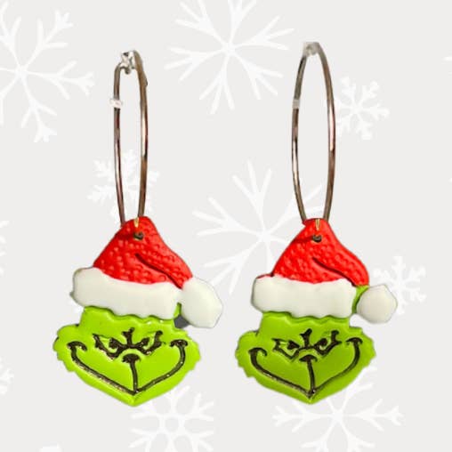 Weihnachts-Ohrring aus Fimoton — Grinch für den Großhandel von Pieces of Blonde
