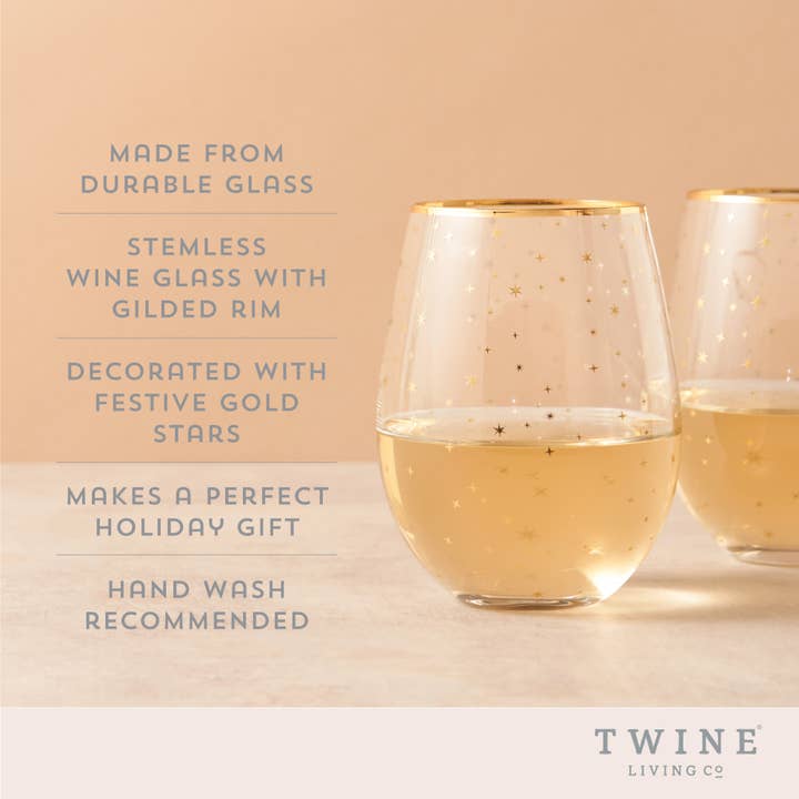 Twine - Wholesale Wine Glass - Starlight Gold Accented Stemless Wine Glasses Set of 23