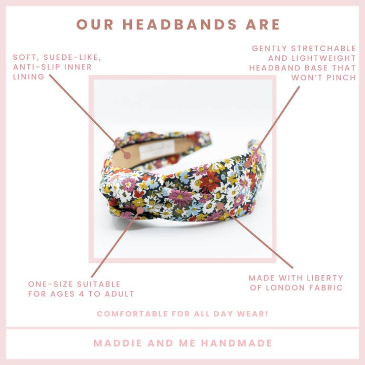 Maddie and Me Handmade - Wholesale Fashion Headband - Women's - Top Knot Liberty of London Headband with Flowers2