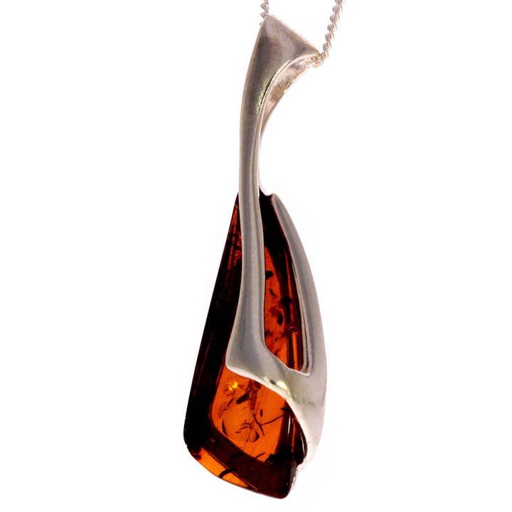 Colgante moderno de plata de ley 925 y ámbar báltico genuino - GL344 para venta al por mayor de SilverAmber Jewellery