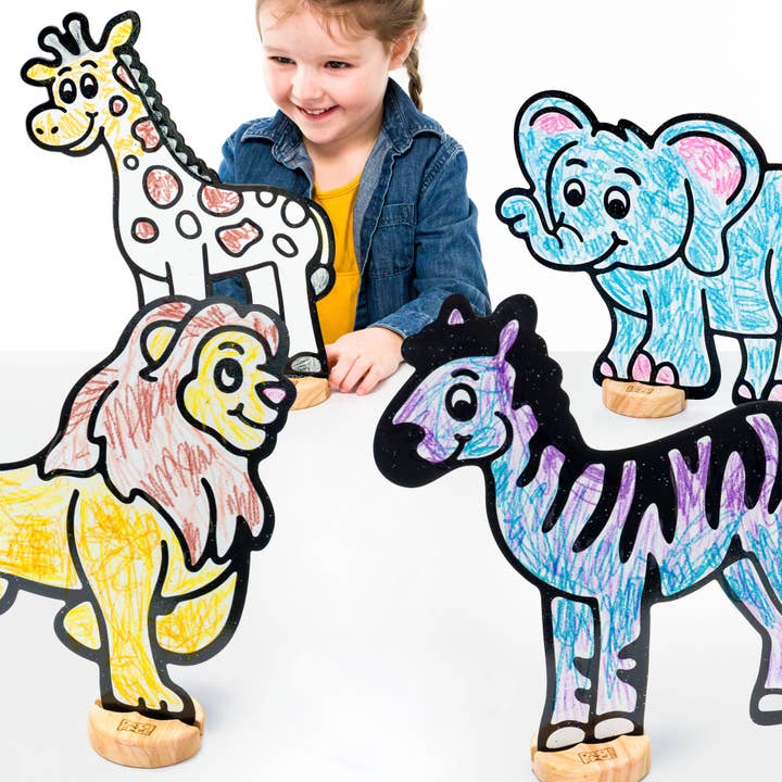 Safari Zoo Animal Color & Play Set | 12 Pack | Elephant, Giraffe, Lion, and Zebra for wholesale by Doodleface