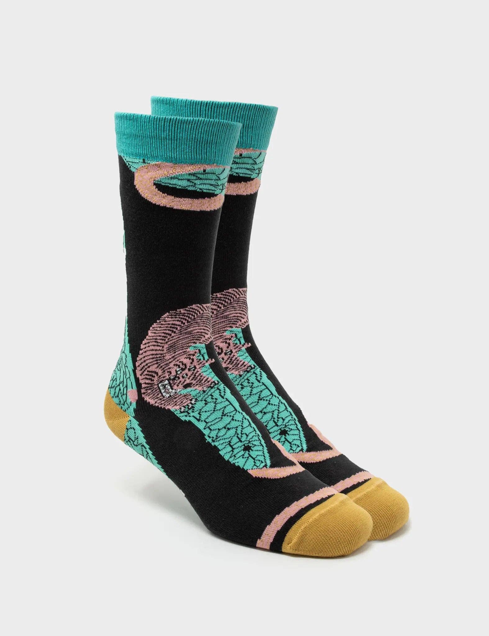 Min & Mon - Wholesale Socks - Women's - Black And Basil Green Socks - Tiger and Snake1