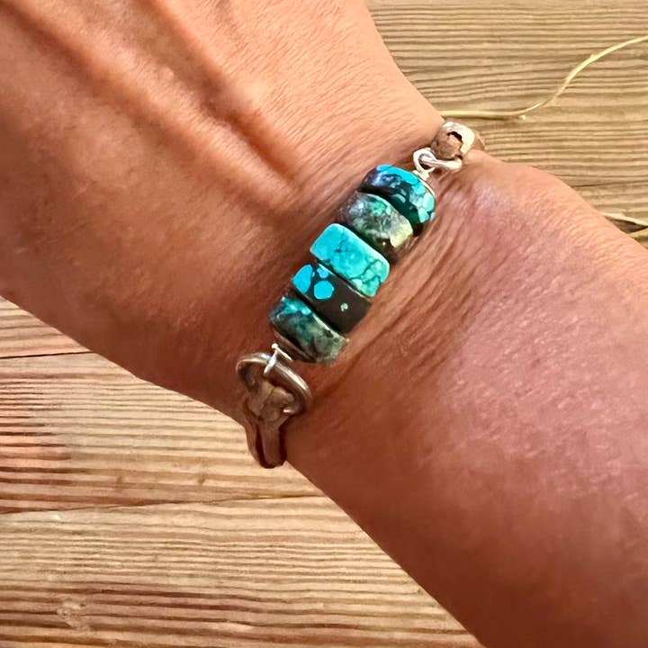 Nellie Pratt Artisan Jewelry - Wholesale Beaded Bracelet - Earthy Chic- turquoise vegan suede boho bracelet1