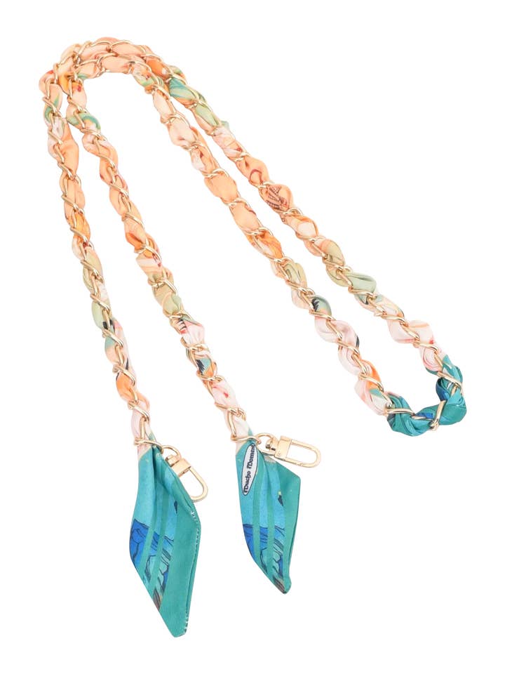 Gold Phone Chain with Scarf Orange Blue - Long for wholesale by Gemelli