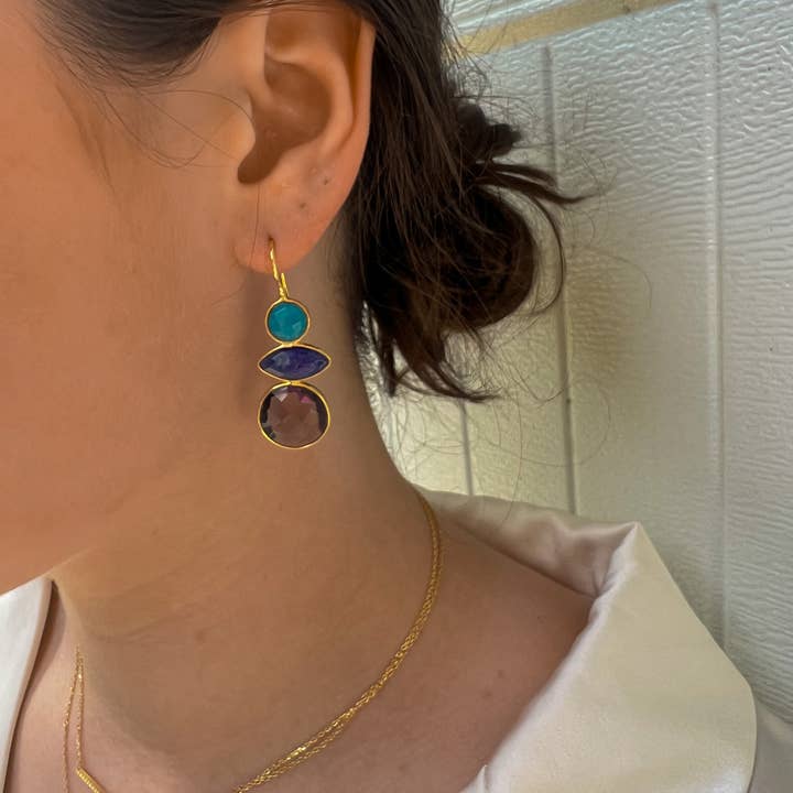 Elyssa Bass Designs – wholesale Dangle earrings – Turquoise, Sapphire & Amethyst Multicolor Gem Earrings2