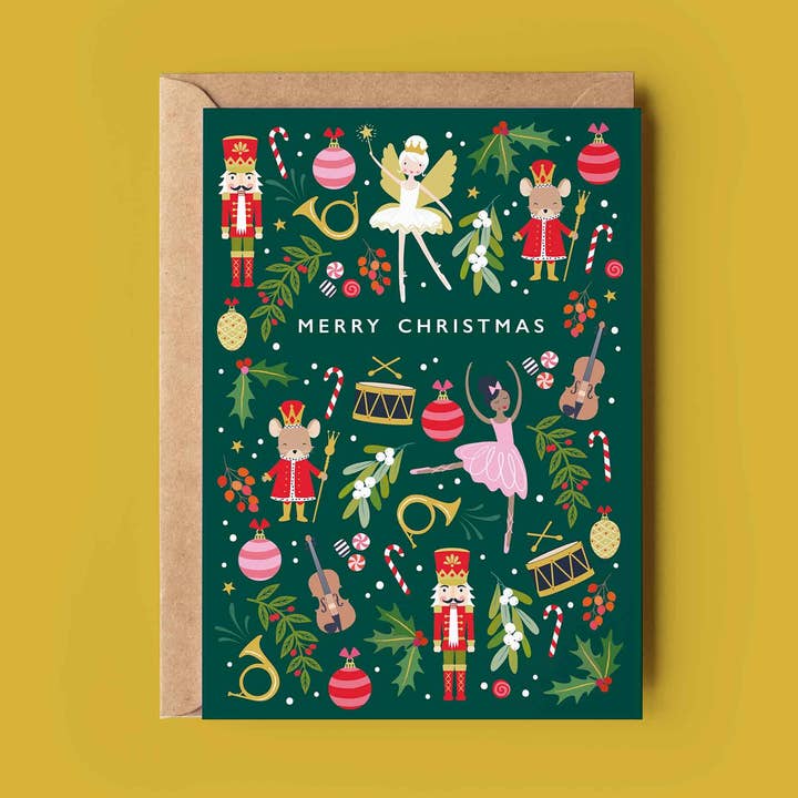 Nutcracker Christmas Card | Patterned Christmas Card for wholesale by Klara Hawkins