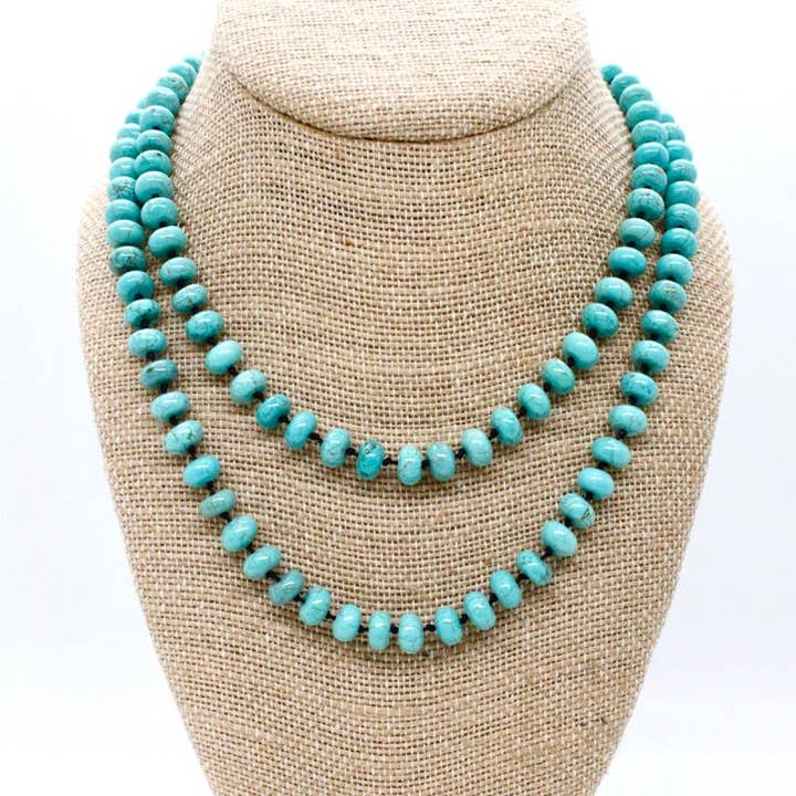 Hand-Knotted Long Turquoise Rondelle Bead Necklace - NL-TQ1 for wholesale by LIZOU